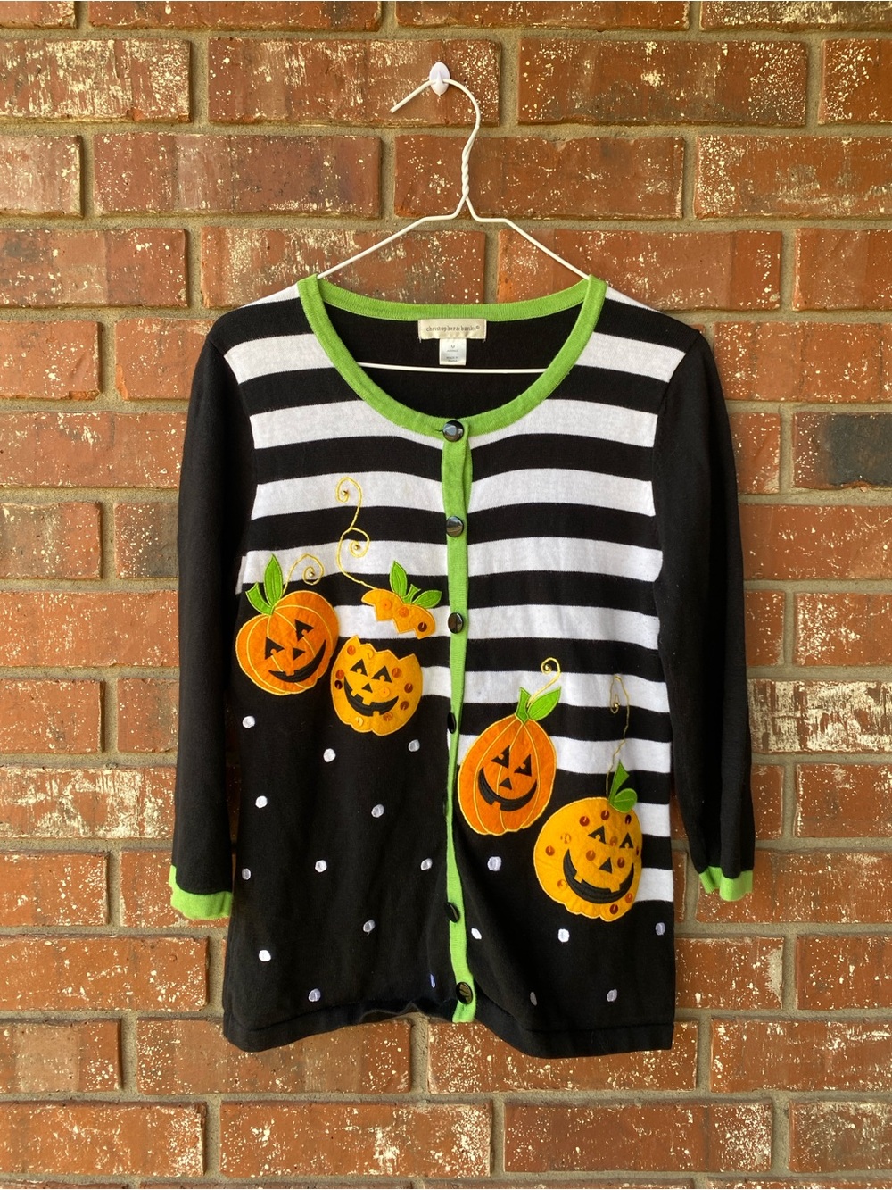 Christopher & Banks Black & White Striped Halloween Pumpkin Cardigan